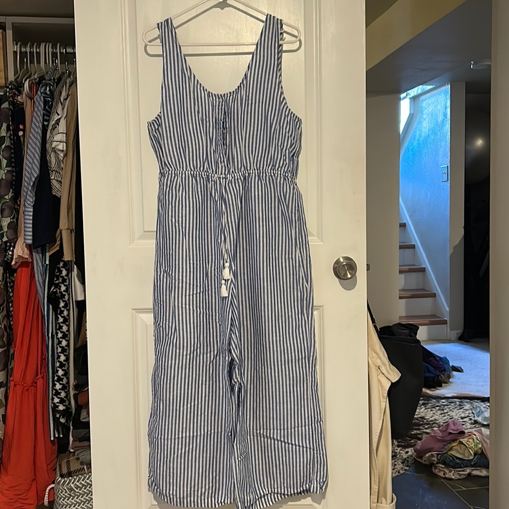 Wide Leg striped J Crew linen jumpsuit